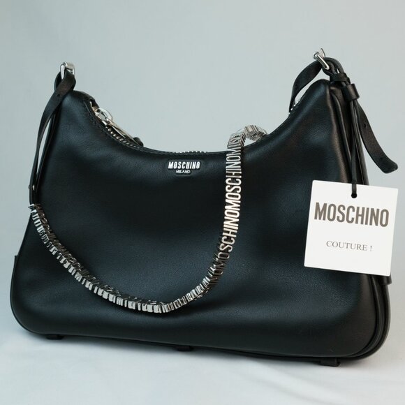 Moschino Small Lettering Shoulder Bag, Black Leather - Picture 2 of 8